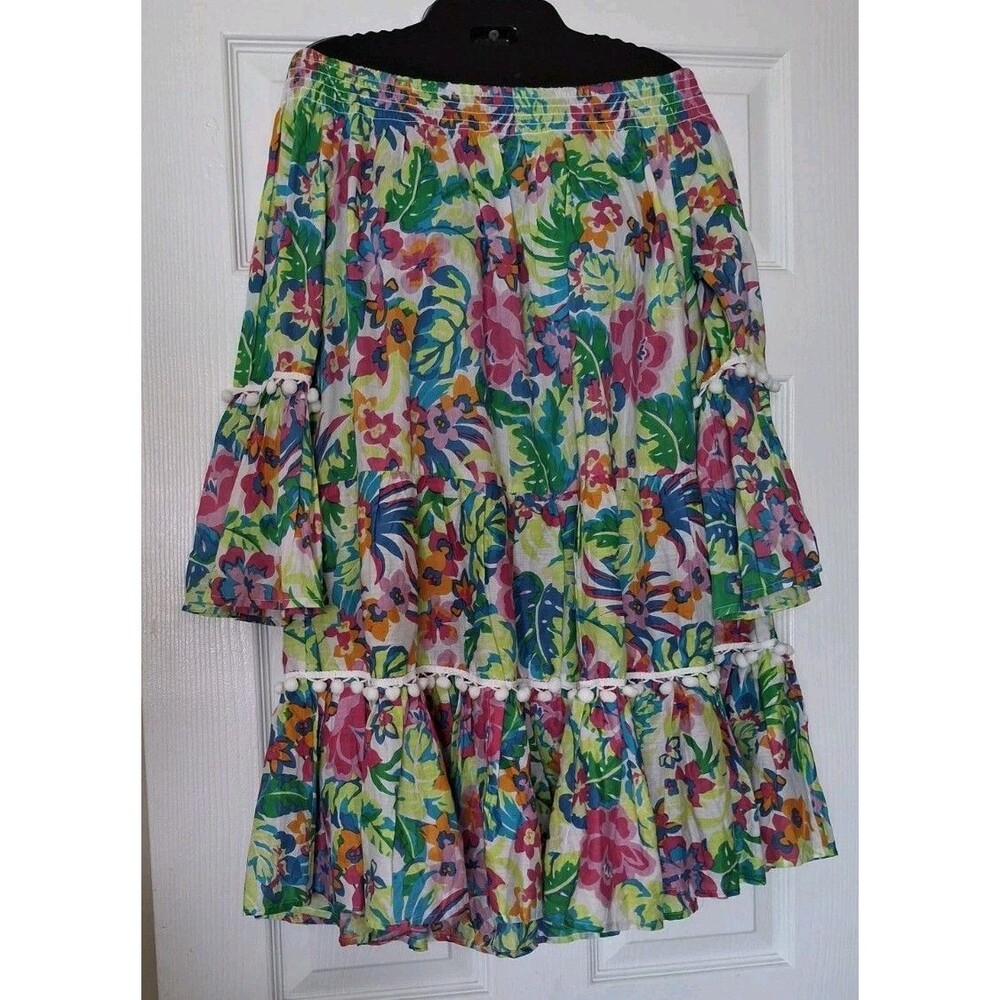 True Destinations Dress Resort Wear Swim Cover Medium Tropical Floral Fringe